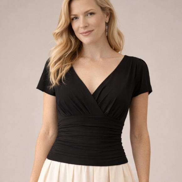 VTG, Y2K, SL Fashions,Black/Antique White Ruched Cocktail Dress Lace Hem, Size 8 - Picture 5 of 15